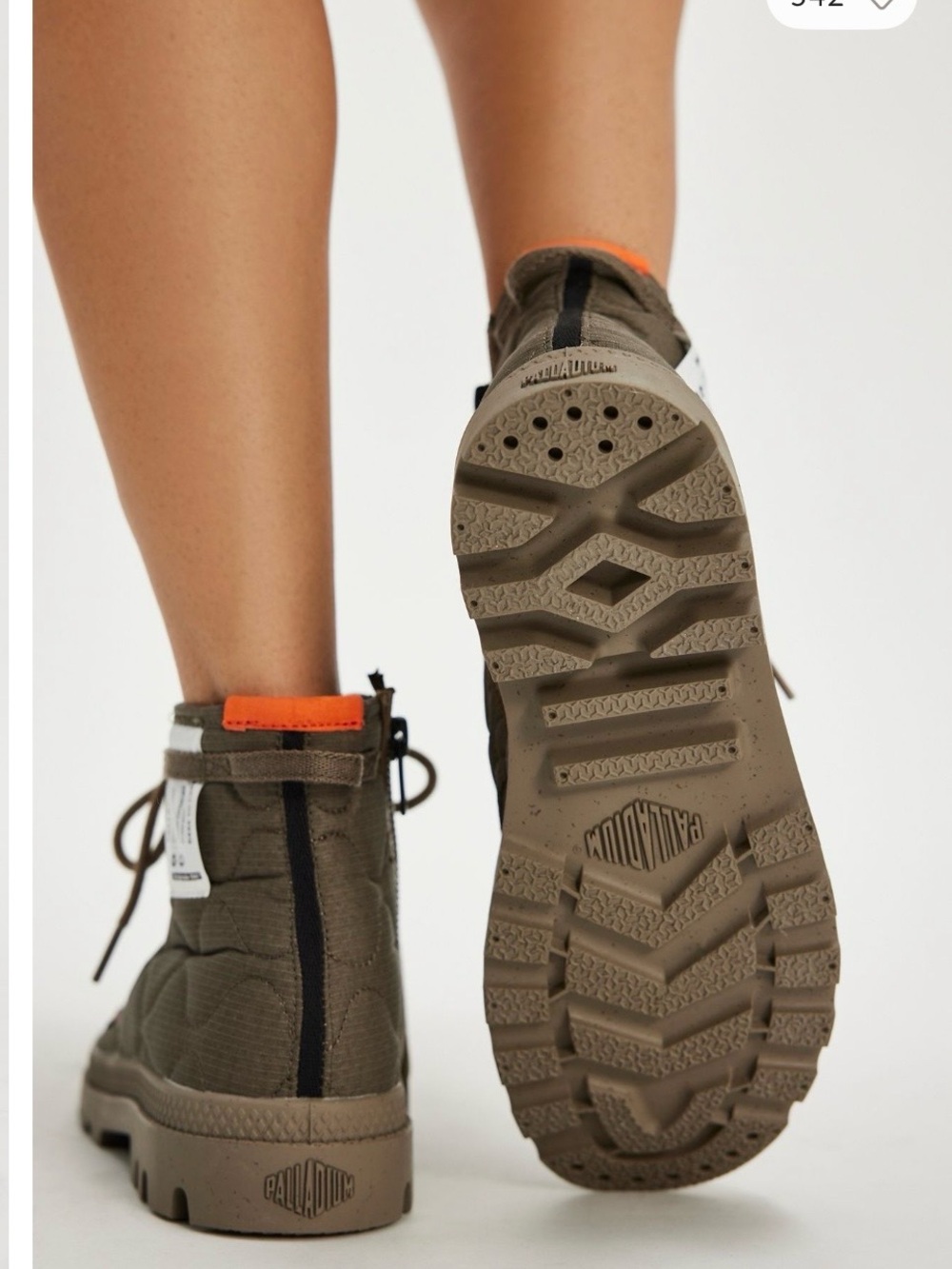 Palladium Women's Olive Canvas Lace-Up Boots with Orange Pull Tab